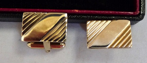 Vintage Cavalier tie clip cuff link set case mid … - image 2