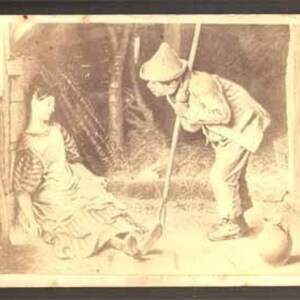 Carte de Visites Love at First Sight antique barn scene comic photo vintage Victorian doll
