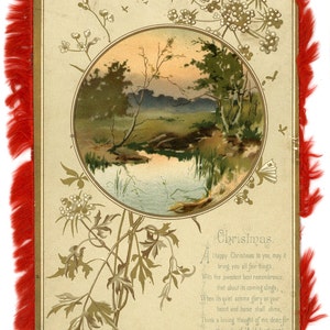Victorian Christmas New Years vintage greeting card large red fringe paper crafts collectible