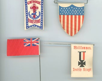 Lot four vintage World War One flag pins US shield Germany Great Britain Catholic Foresters 1919