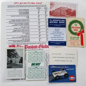 8 vintage advertising calendars pocket banks Gulf Boston Globe 1960s - 1980s