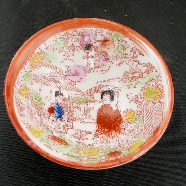 Antique vintage Japan Geisha Girls Hand Painted Porcelain Japanese Sake cup