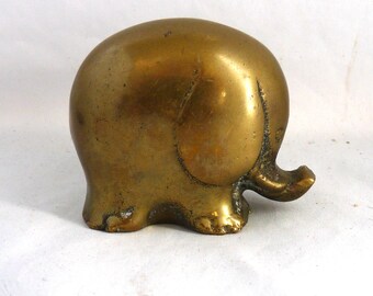 Vintage solid brass lucky elephant sculpture figurine mid century modern paperweight