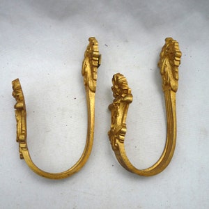 2 gilt brass French curtain tie backs floral Architectural image 2