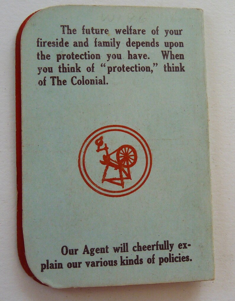 Colonial Life Insurance America vintage sewing needle book case fireplace ephemera