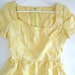 Vintage yellow floral brocade ladies dress 70s princess fitted cocktail wedding party mini