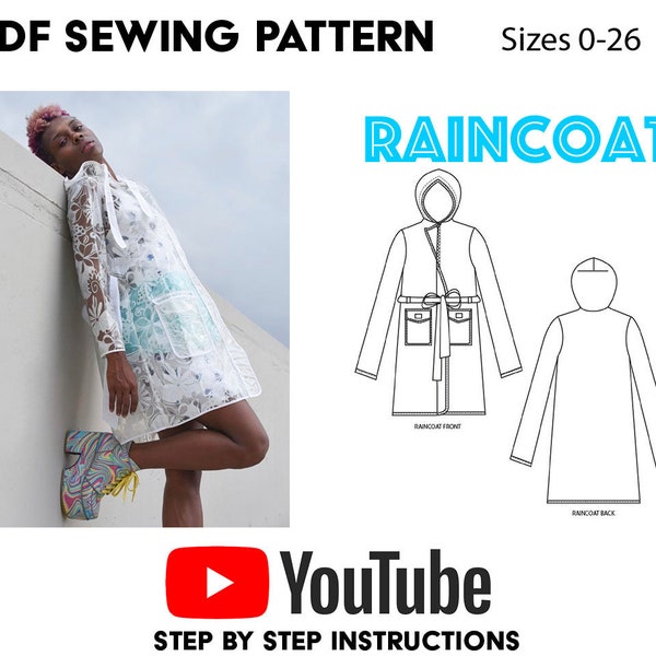 Raincoat PDF sewing Pattern with sew along tutorial