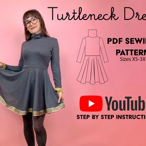 Turtleneck dress sewing pattern PDF instant download SUPER easy beginner pattern image 1