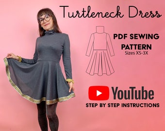 Turtleneck dress sewing pattern PDF instant download SUPER easy beginner pattern