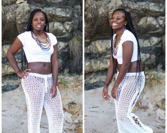 Crochet Harem pants, crochet pants, all white pants, beach wear pants