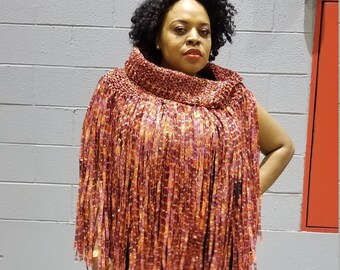 Crochet Fringed Shawl - Fringed Poncho - Red wrap - Shawl - Xmas Gift