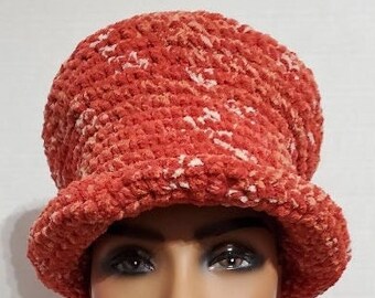 Orange Blend Chenille Hat Set  -  Hat  and  Neckwarmer -  Crochet Hat Set - WInter Wear - Crochet Bucket Hat