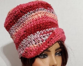 Shades of Pink Top Hat and Scarf Crocheted -  Neckwarmer - Scarf- Cowl- matching hat-   Top Hat and  Button Scarf  -Crochet Hat
