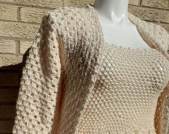 Cream / Off White Crochet Dress with matching Sweater Coat  - -  Crochet Dress with matching Duster - Dress with matching Sweater