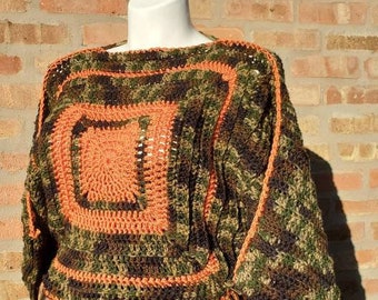 Crochet Camoflagued Pullover Shrug with Fringed