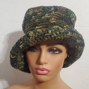 Top Hat - Cap - Shades of Camoflague -Cap, Crochet hat - handmade