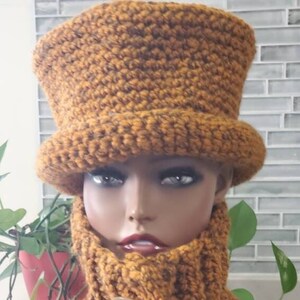 Top Hat Cap Shades of Rust and Gray....Flecked Yarn Premium Acrylic Crochet Hat and Scarf image 1