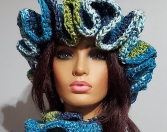 Ruffled Crochet Hat and Scarf - Crochet Hat and Scarf - Ruffled Hat - Custom Colors