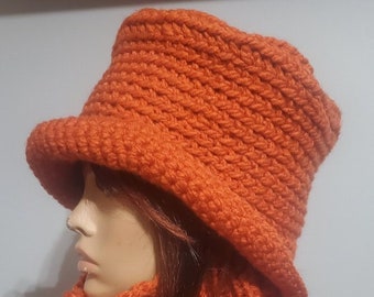 Orange hat with Matching Neckwarmer scarf - Crochet Hat Set - Crochet Hat and Scarf
