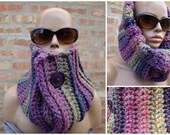 Purple Blend Scarf - Warm Neckwarmer Scarf Purple Button - Cowl - Crochet Scarf