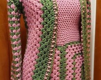 pink and green crochet dress Halter Neck Open Back Striped Crochet Mini Dress