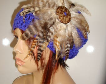 Violetl Cloche Hat with Feathers -Violet  Crochet Hat - Violet Hat - Crochet Cap - Custom colors available