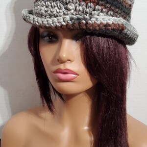 Top Hat Cap Shades of Grey/Brown/Black Cap, Crochet hat handmade image 6