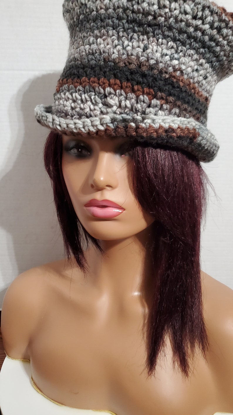 Top Hat Cap Shades of Grey/Brown/Black Cap, Crochet hat handmade image 6