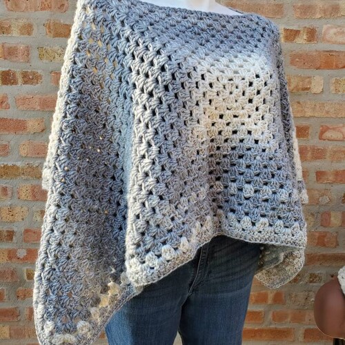 Shades of Grey / Grey Blend Poncho/ Crochet Poncho/ Crochet shops Granny Square Poncho with matching scarf and hat