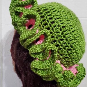 Ruffled Crochet Hat - Crochet Hat - Ruffled Hat -sorority Colors - Pink ...