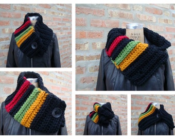 Cowl Scarf Crocheted in Red-black-green gold- Custom Colors - Sorority