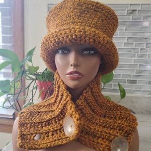 Top Hat Cap Shades of Rust and Gray....Flecked Yarn Premium Acrylic Crochet Hat and Scarf image 6