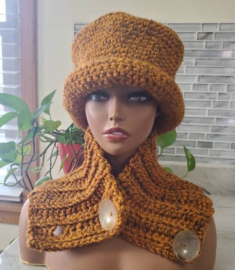 Top Hat Cap Shades of Rust and Gray....Flecked Yarn Premium Acrylic Crochet Hat and Scarf image 6