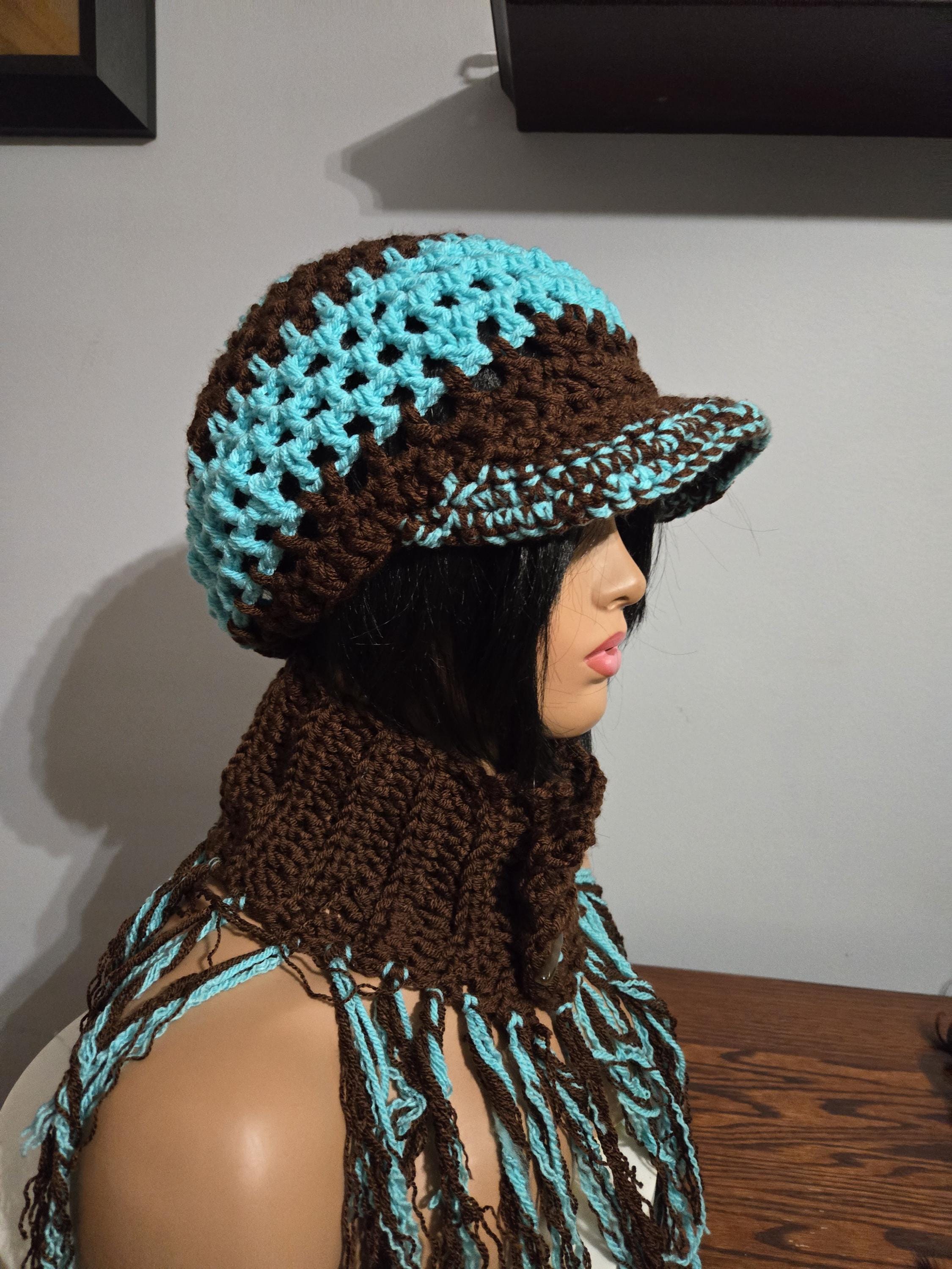 Chunky  crochet Blue and Brown Hat Chunky Crochet Hat, Womens Hat, Mens Hat, Winter Hat  main image 4