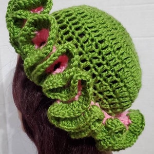 Ruffled Crochet Hat - Crochet Hat - Ruffled Hat -sorority Colors - Pink ...