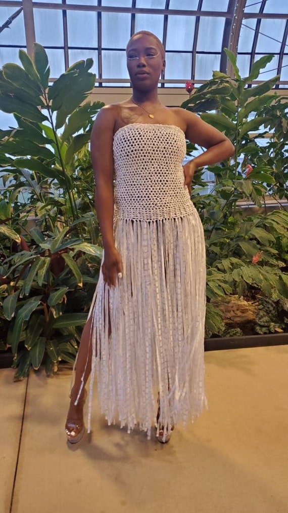 Fringed Crochet Halter Top: Silk Ribbon Boho Festival Tank