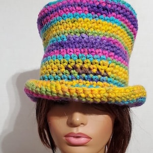 Top Hat - Cap - Shades of Yellow / Green / Purple / Pink -Cap, Crochet hat - handmade - Crochet Top Hat