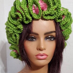 Ruffled Crochet Hat - Crochet Hat - Ruffled Hat -sorority Colors - Pink ...