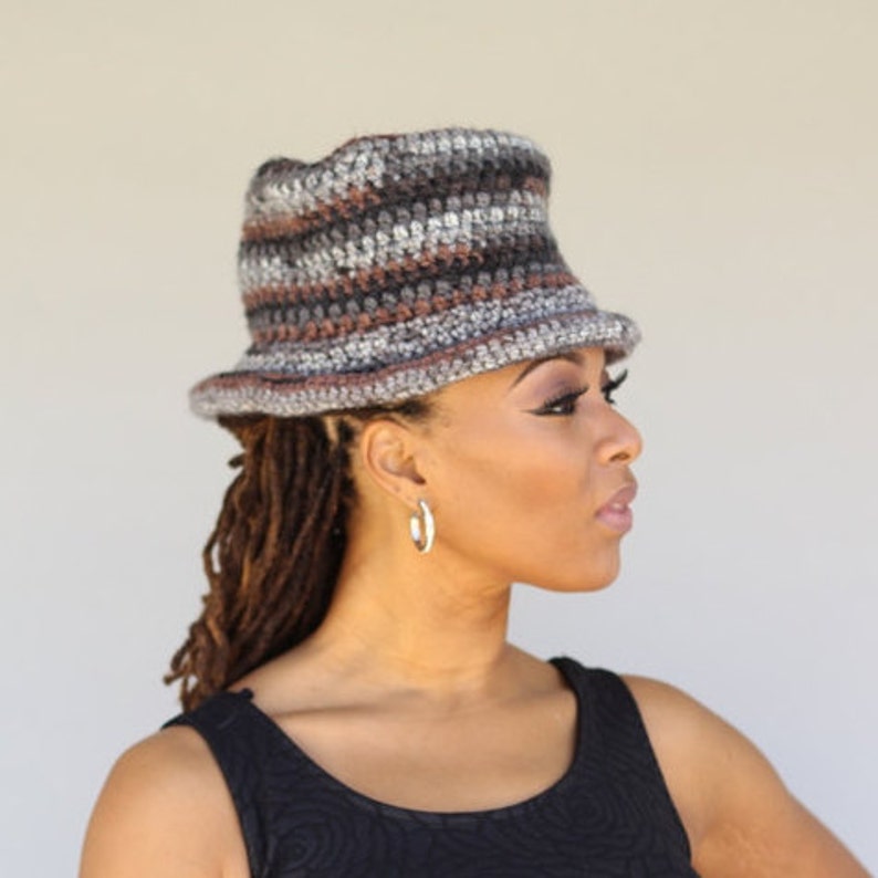 Top Hat Cap Shades of Grey/Brown/Black Cap, Crochet hat handmade image 3