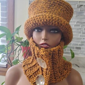 Top Hat Cap Shades of Rust and Gray....Flecked Yarn Premium Acrylic Crochet Hat and Scarf image 9