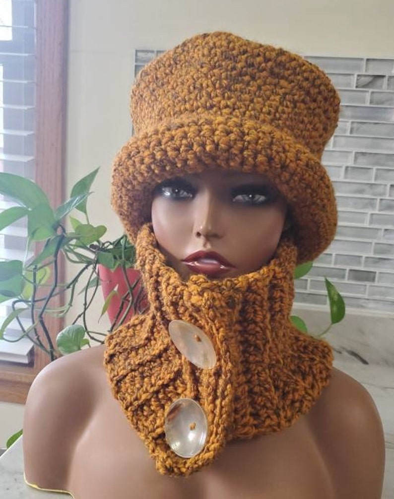 Top Hat Cap Shades of Rust and Gray....Flecked Yarn Premium Acrylic Crochet Hat and Scarf image 9