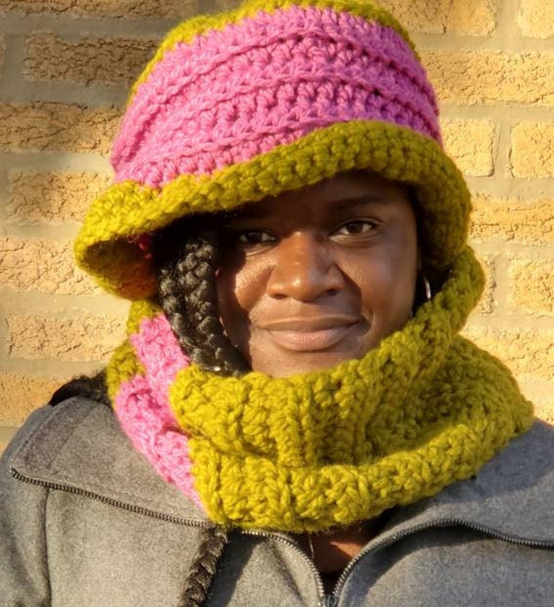 Pink and Green Hat Matching Scarf Sorority Colors Crochet Hat Etsy