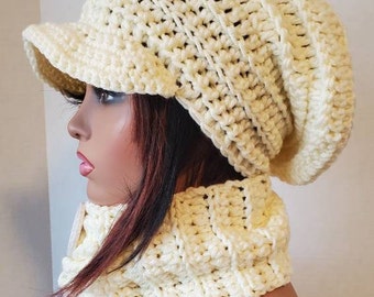 Cream Cowl Scarf and Hat  - Neckwarmer and Hat set - Scarf- Cowl- matching hat- MultiScarf - Custom Colors Available