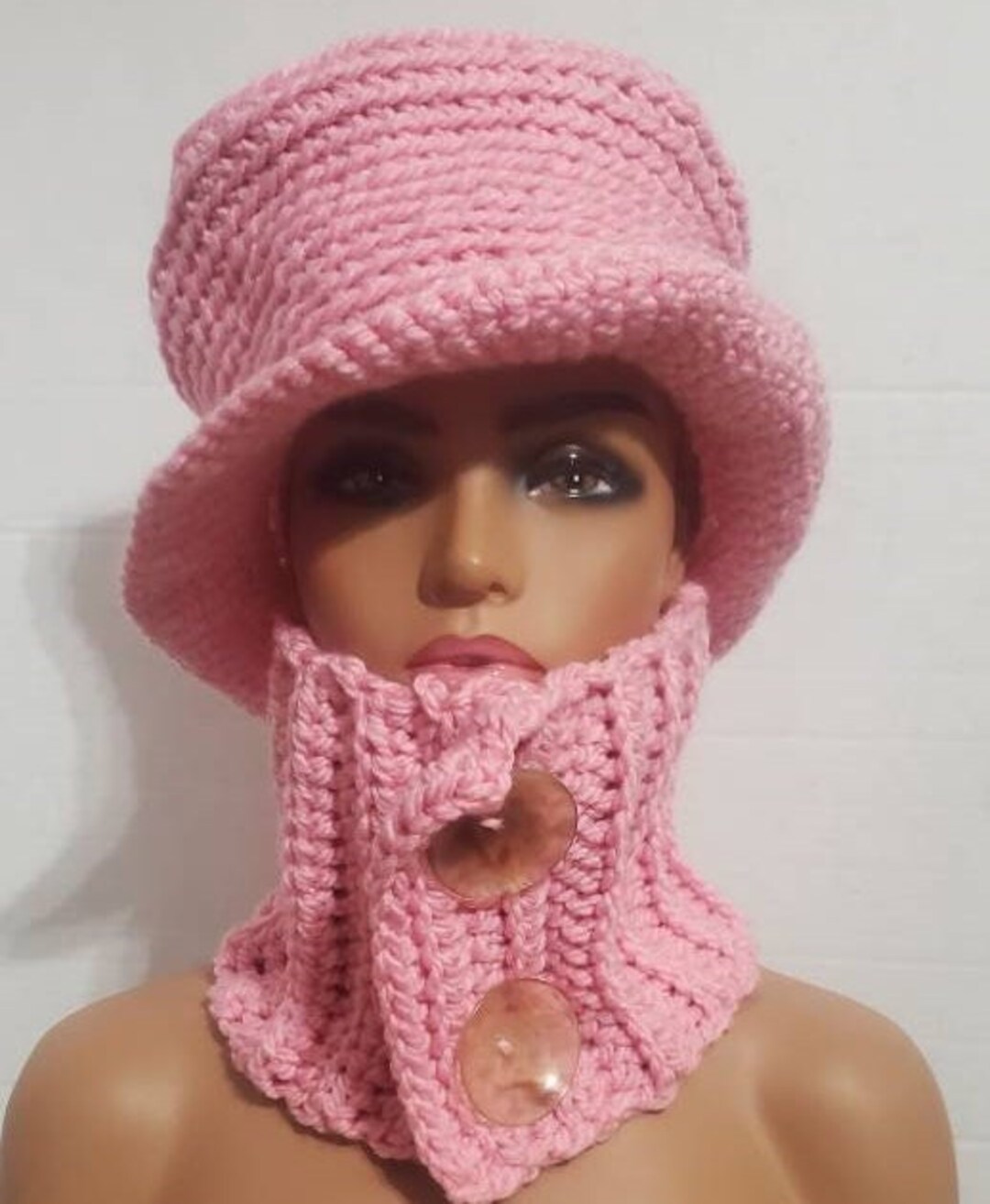 Pink Hat With Matching Neckwarmer Scarf Crochet Hat Set Crochet Hat and