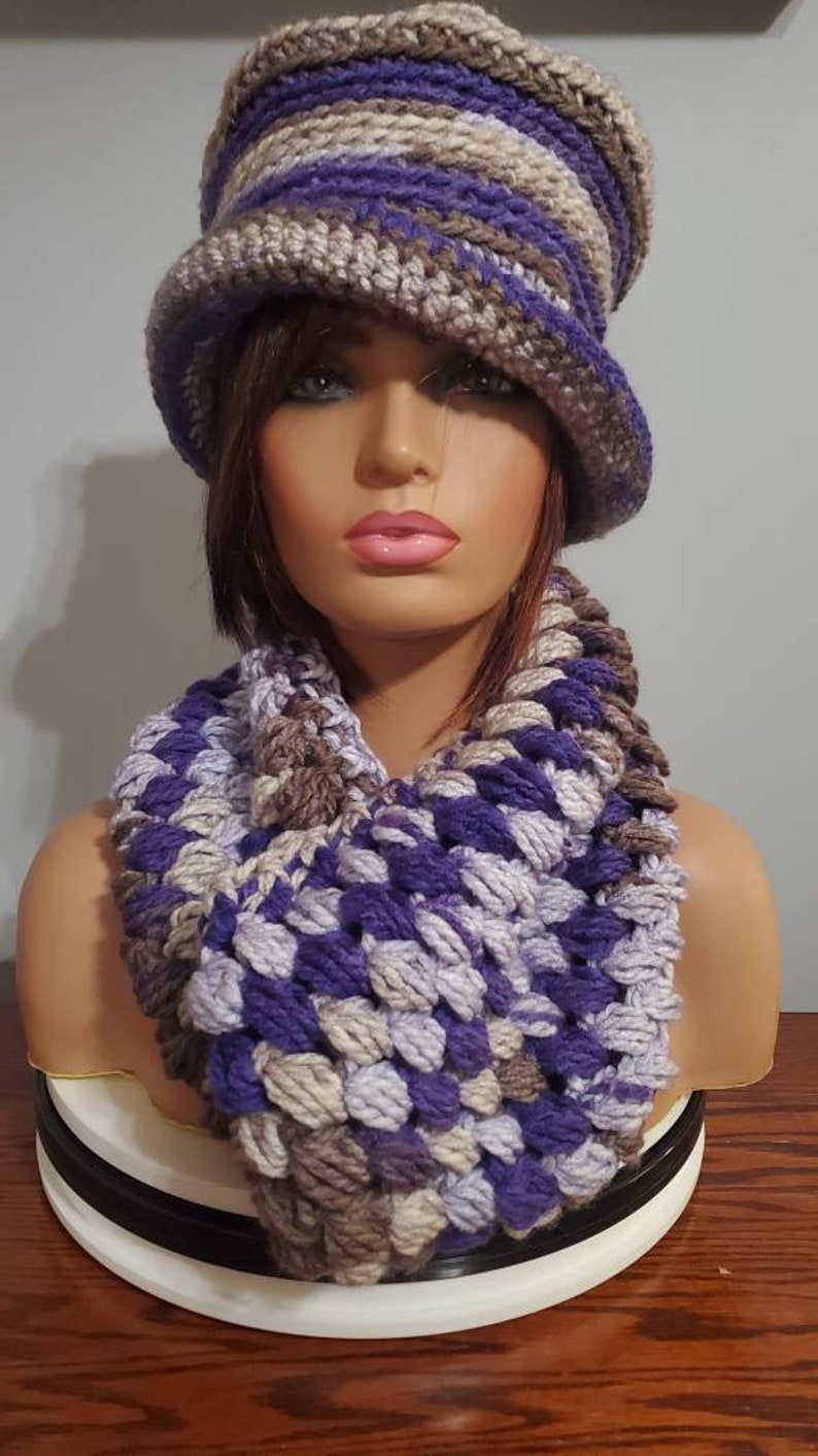 Crochet Hat Set with matching scarf Hat Set Crochet Cap Custom colors available image 4