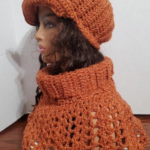 Crocheted Hat and Shoulderette - Hat and Scarf set -  Burnt Orange