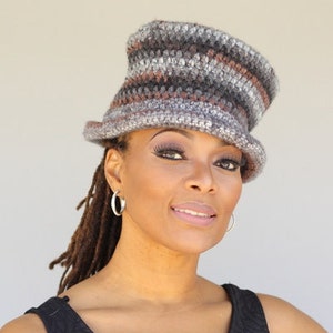 Top Hat Cap Shades of Grey/Brown/Black Cap, Crochet hat handmade image 5