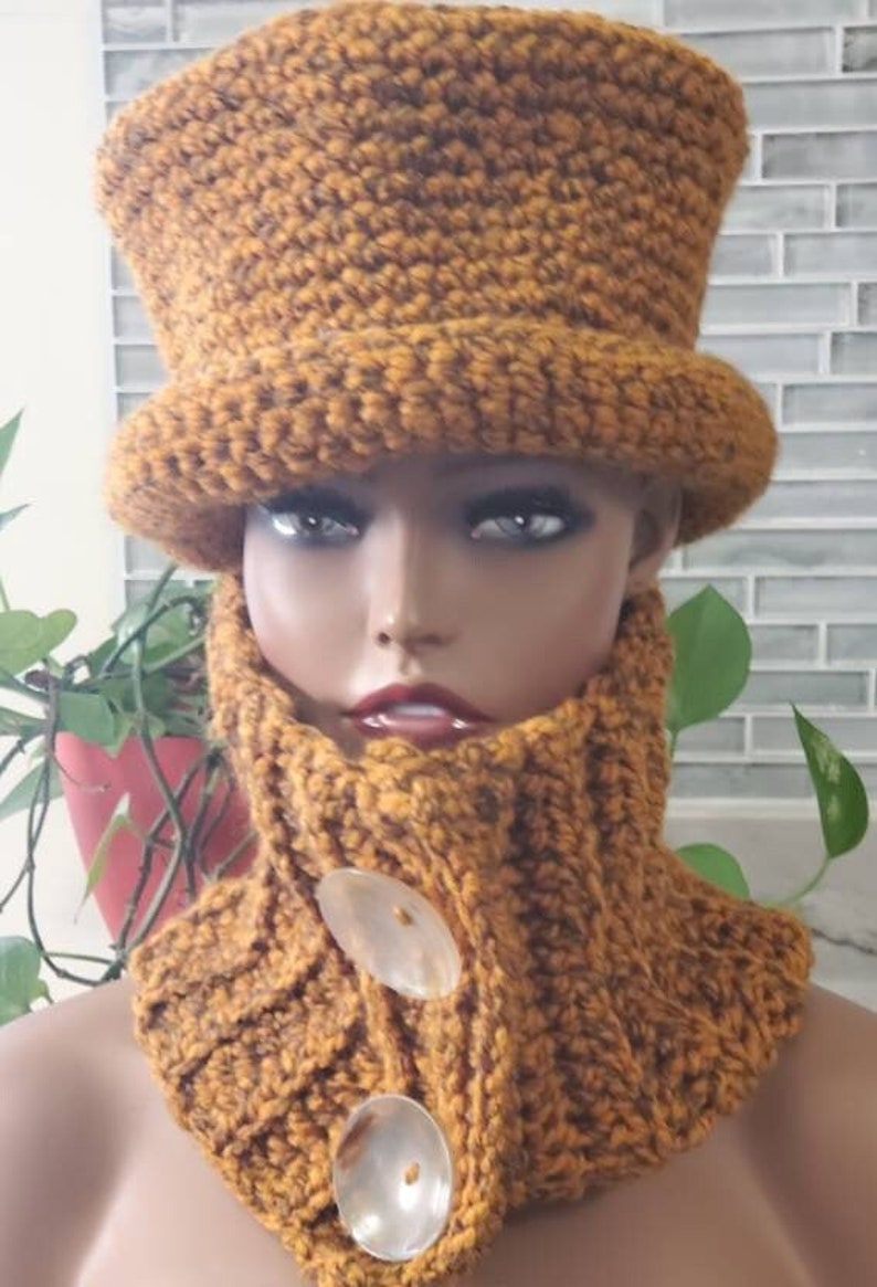 Top Hat Cap Shades of Rust and Gray....Flecked Yarn Premium Acrylic Crochet Hat and Scarf image 1