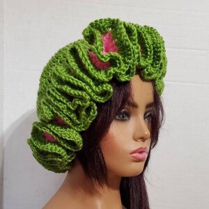 Ruffled Crochet Hat - Crochet Hat - Ruffled Hat -sorority Colors - Pink ...