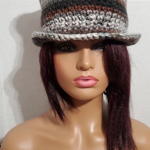 Top Hat Cap Shades of Grey/Brown/Black Cap, Crochet hat handmade image 7